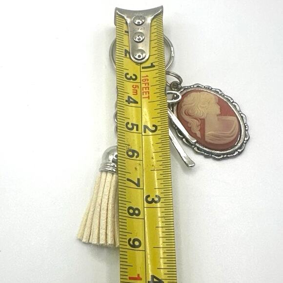 Vintage Victorian Lady Cameo Oval keychain or bag charm w/ tassel& bow NWT - Picture 3 of 3